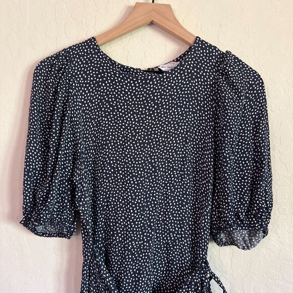 & Other Stories Short Puff Sleeve Ruffle Wrap Mini Dress 4 Small Blue Polka Dot - Picture 2 of 6